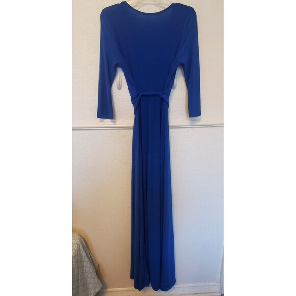 Janette Fashion Fake Wrap Blue Faux Wrap Jersey Knit Maxi Dress 3/4 Sleeve Med - Picture 10 of 16